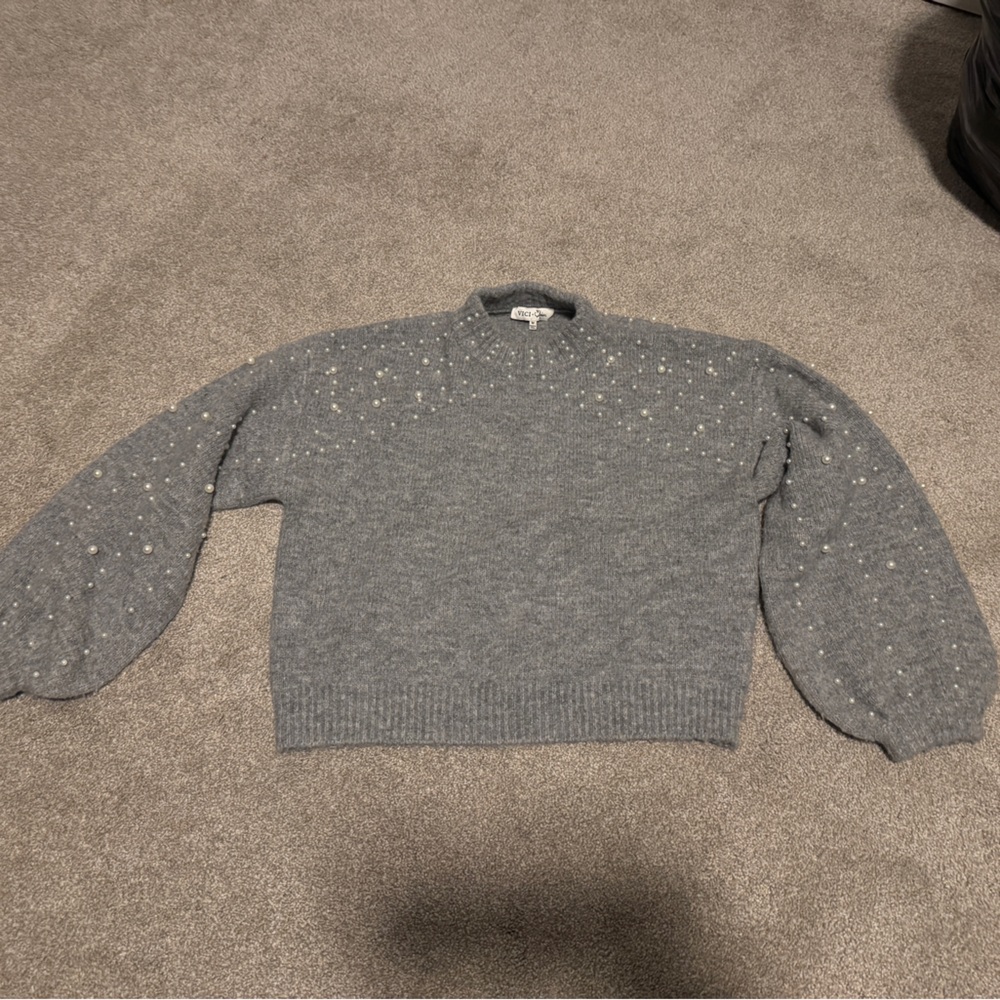Vici Gray Sweater with Sparkling Details